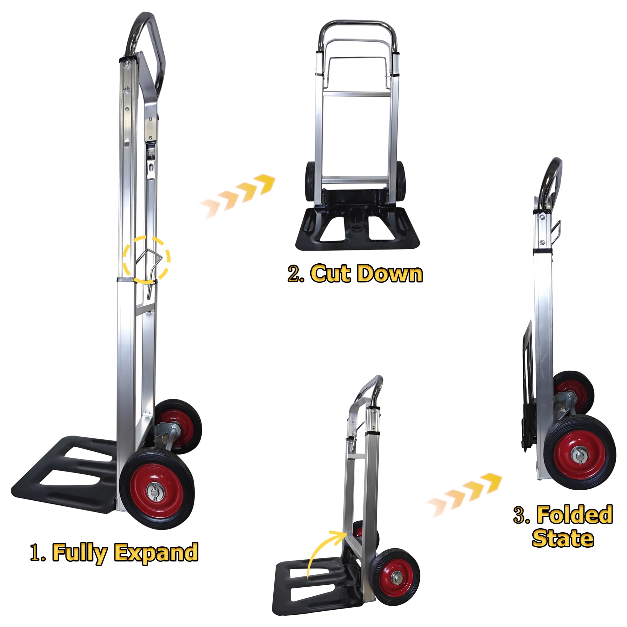 Heavy-Duty Aluminum Hand Truck - 200 lb Capacity Folding Dolly Cart with Semi-Precision Bearings, for Moving, Delivery & Commercial Use - Lightweight Yet Sturdy (Folds Flat for Storage)