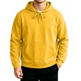 thumbnail image 2 of Men's Solid Color Pullover Hoodie, Drawstring Long Sleeve Loose Fit Casual Daily Fall Sweatshirt with Front Pocket Yellow 2XL, 2 of 5