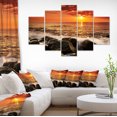 thumbnail image 1 of Bright Sunset over Rocky Shore - Modern Seashore Canvas Art, 1 of 3