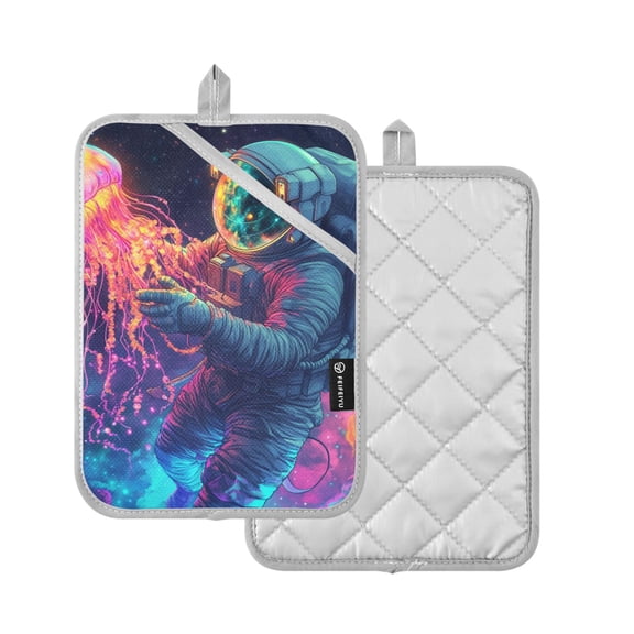 Yayeee Pot Holders Kitchen Heat Resistant with Pocket 7"x9.8" Cotton Oven Cooking Hot Pads, Space Astronaut