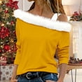 thumbnail image 2 of IMENGL Long Sleeve Shirts for Women Soft Fashion Solid Color Shoulder Strap Plush Collar T-Shirt Casual Women's Basic Tee Long Sleeve Tops,Yellow, 2 of 4