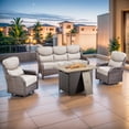 thumbnail image 2 of PARKWELL 4 Pieces Outdoor Patio High Back Furniture Set with Fire Pit Table, Luxury 6" Thick Conversation Set with Swivel Glider Chairs,Wicker Seating Set for Deck, Backyard,Brown/Beige, 2 of 12