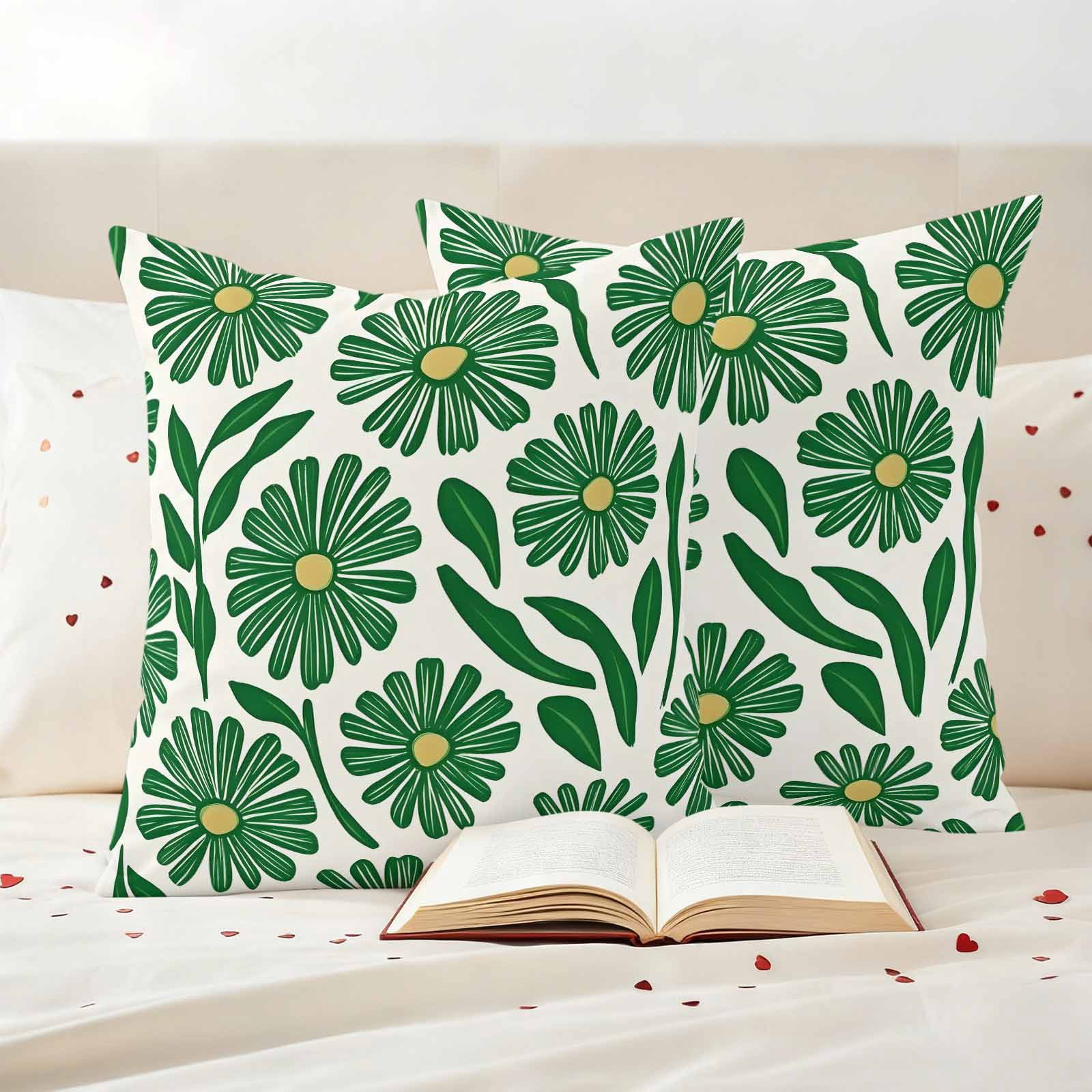 Spring Floral Pillow Covers 2 Pack Watercolo RVintage Green Flower Grenn Leaf Plan Pillowcase Waterproof Outdoor Throw Pillow Cover for Patio Garden Square Cushion 20”x20”