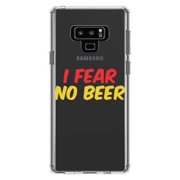 DistinctInk Clear Shockproof Hybrid Case for Samsung Galaxy Note 9 - TPU Bumper Acrylic Back Tempered Glass Screen Protector - I Fear No Beer