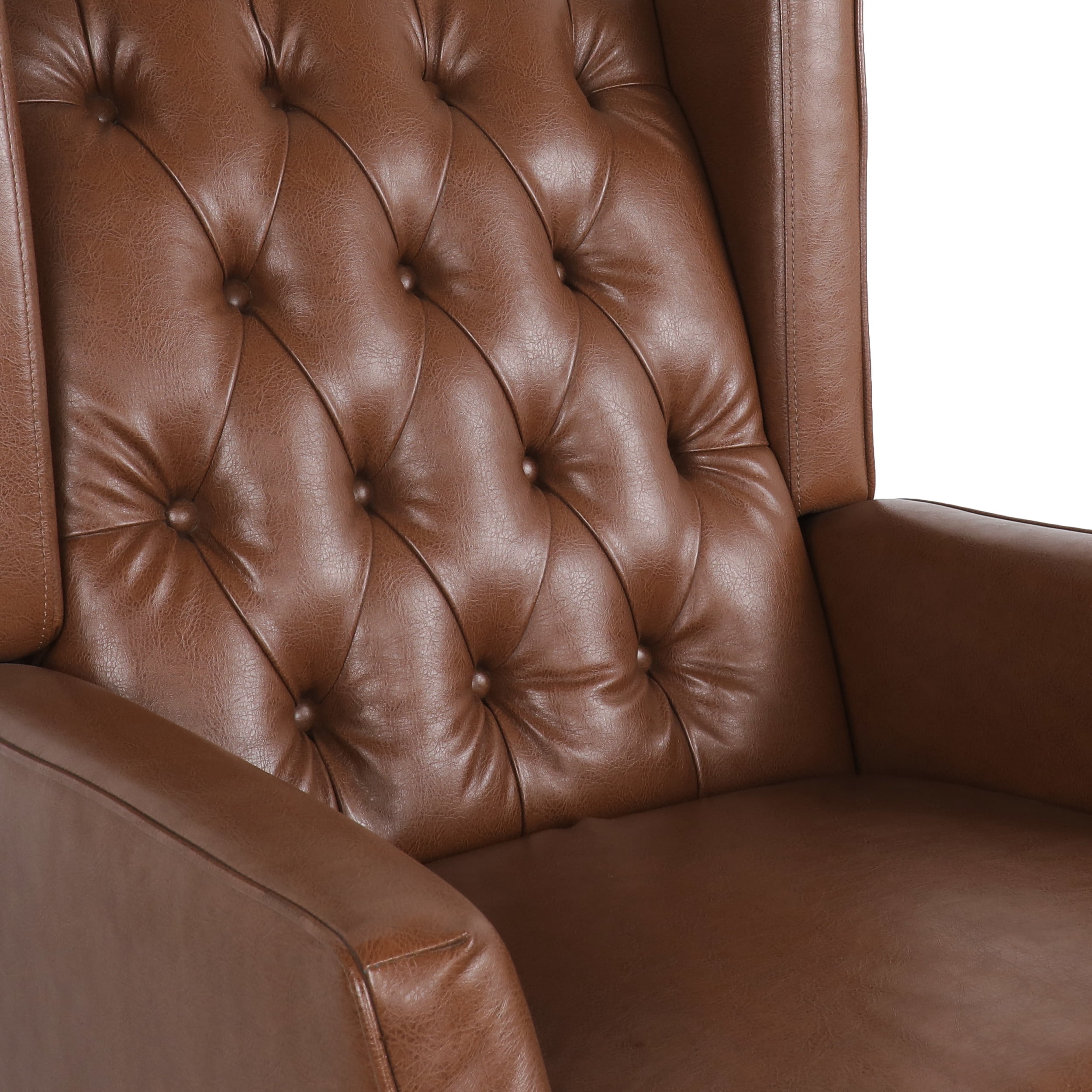 Noble House Dobles Faux Leather Tufted Wingback Rocking Chair, Cognac Brown and Dark Brown