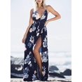 thumbnail image 2 of Vestido de fiesta maxi dividido con estampado floral sin espalda y cuello en V profundo sexy para mujer L ER, 2 of 5