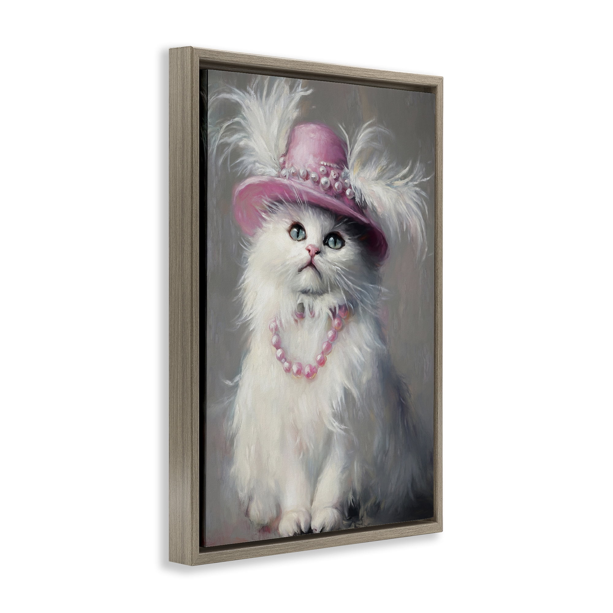 Stupell Industries Beautiful Brigitte Cat Brown Framed Floater Canvas Wall Art, design by Tina LeCour