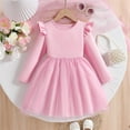 thumbnail image 3 of Gytharion Kids Flower Girl Dresses 1-10 Years, Stylish Solid Tulle Tutu Dress Toddler Girls Flowy A-Line Swing Party Dress Cute Long Sleeve Princess Dress with Flutter Sleeves, 3 of 9