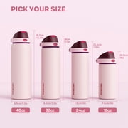 POWCAN 18 oz Stainless Steel Water Bottle: 2-in-1 Push-Button Spout & Quick-Flip Straw, Leakproof, Cold 24 Hrs, Fits Car Cup Holder, Insulated Bottle for Gym, School, Travel, Gift (Plum Field)