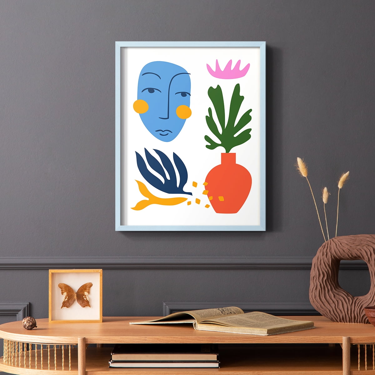 Matisse CDXLVIII in Blue Solid Wood Framed Print No Nail Hanging