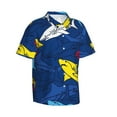thumbnail image 2 of Uemuo Cartoon Shark Printed Regular Fit Short Sleeve Casual Hawaiian Shirt for Men,Aloha shirt,Tropical shirt,Floral print shirt,Vacation Beach shirt-X-Large, 2 of 9