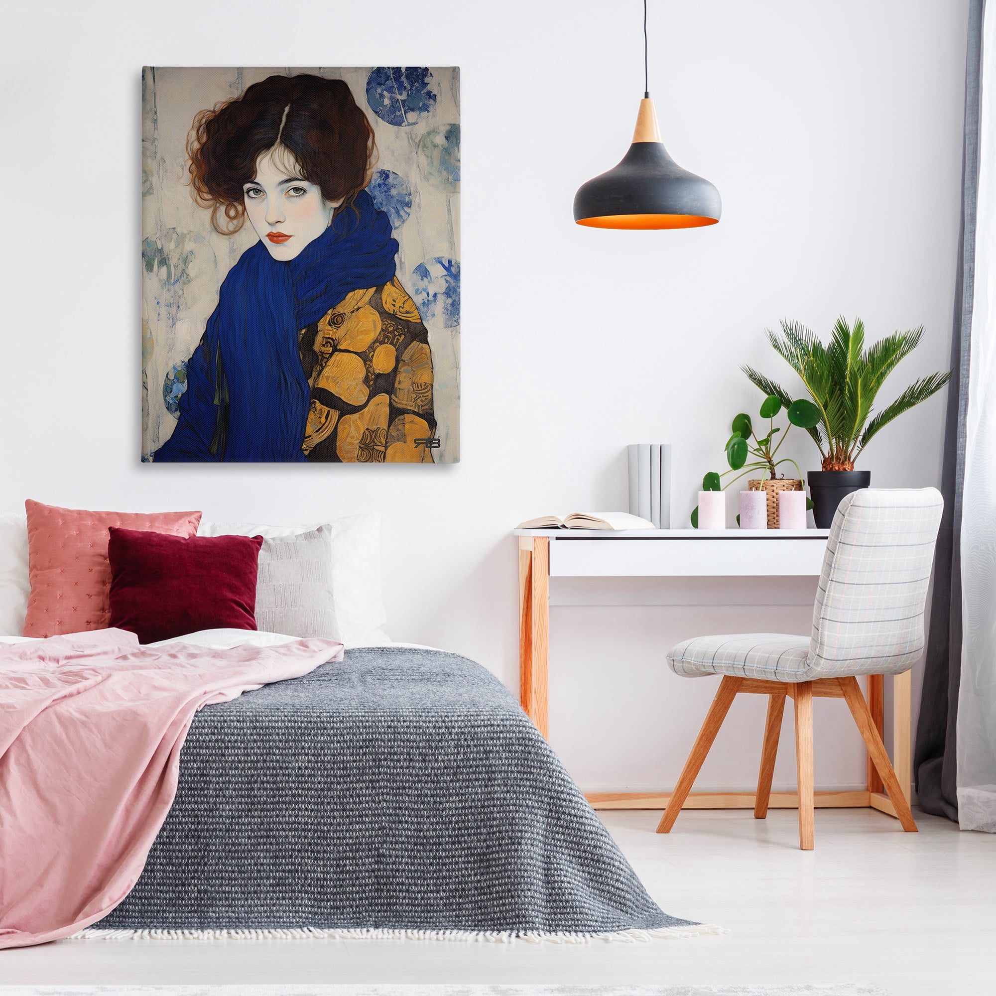 Stupell Industries Chic Woman Blue Scarf Beauty & Fashion Painting Gallery Wrapped Canvas Art Print Wall Art, 36 x 48