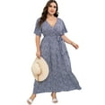 thumbnail image 2 of Plus Size Wedding Guest Maxi Dresses for Curvy Women, Summer Casual Floral Long Party Sundress with 3/4 Sleeve, 2 of 9