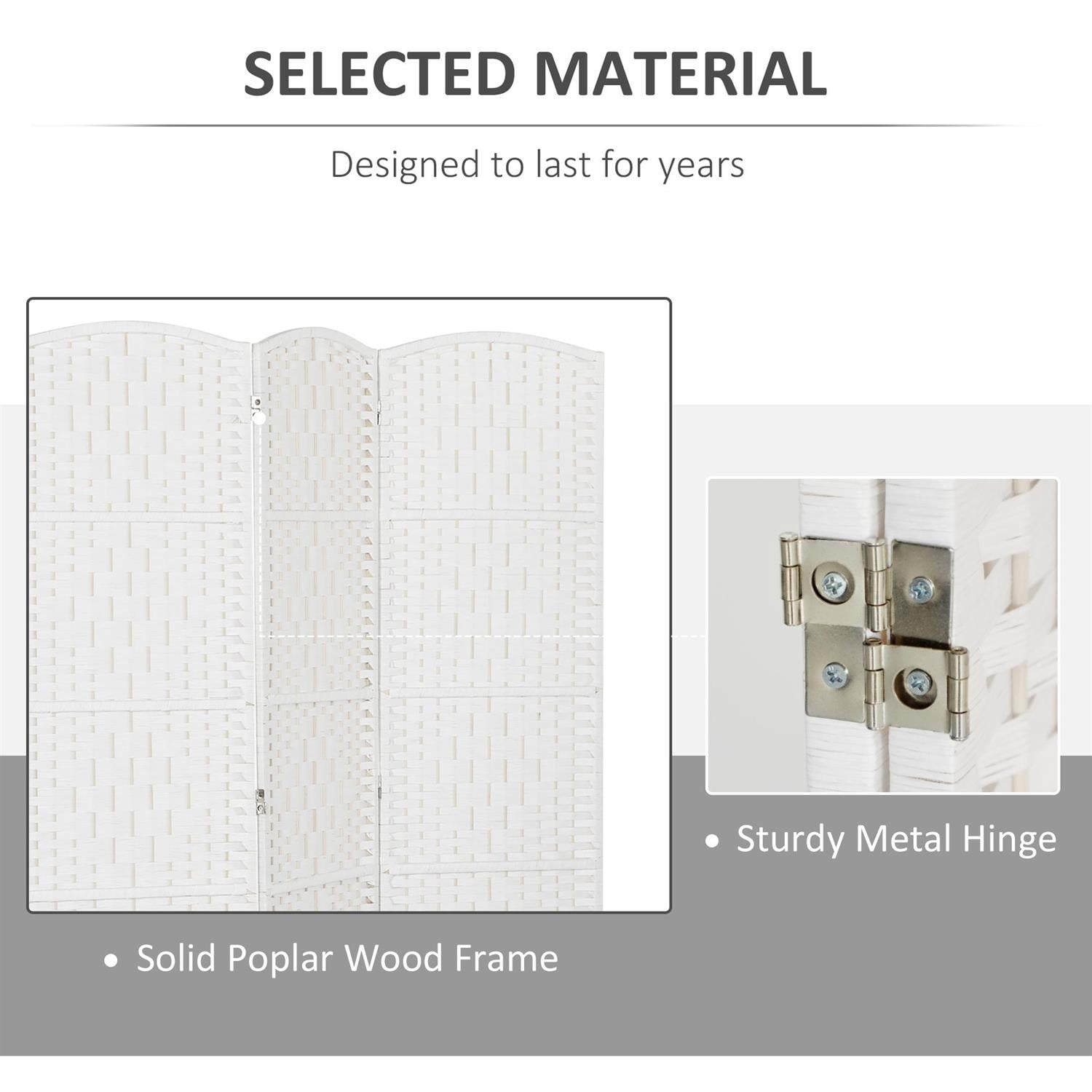 Demi Bonn 4-Panel Room Divider, 6FT Tall Portable Privacy Screen Weave Partition, Folding Wall Divider for Bedroom Spaces, White