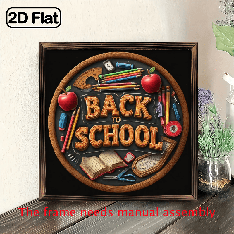 2D Flat Back to School Wooden Hanging Sign - Vintage Style Wall Decor for Home Office or School Perfect for Back to School Season Mother S Day Father S Day Birthday 8*8in