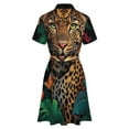 thumbnail image 6 of Leopard Hidden Jungle Foliage Beauty Womens Shirt Dresses Women'S Short Sleeve Dress Turn-Down Collar Dress A Line Casuall Dress Oversize(XS-6XL), 6 of 7
