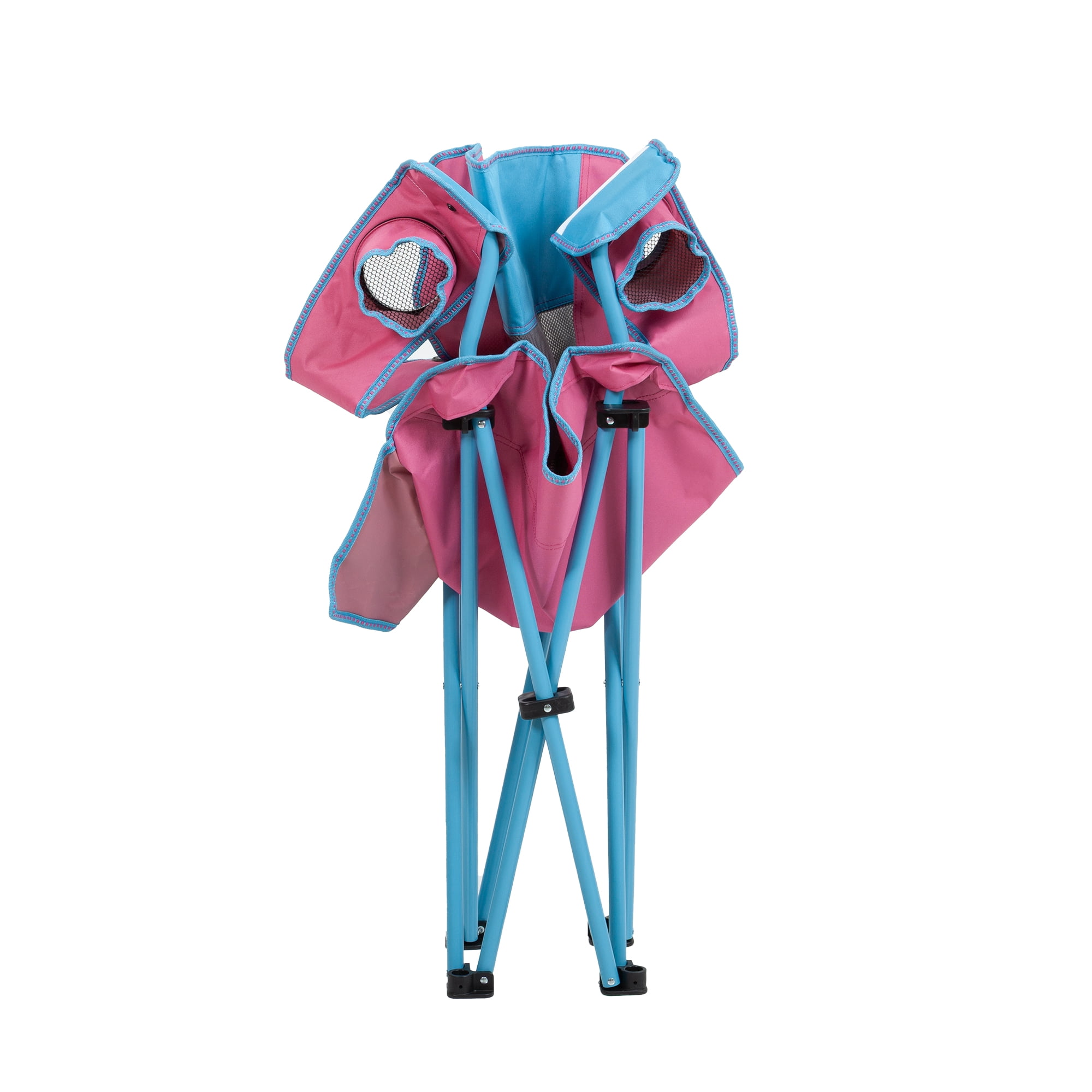 Macsports Oversized Folding Camp Chair with Cup Holders, Pink with Blue Accents and Frame