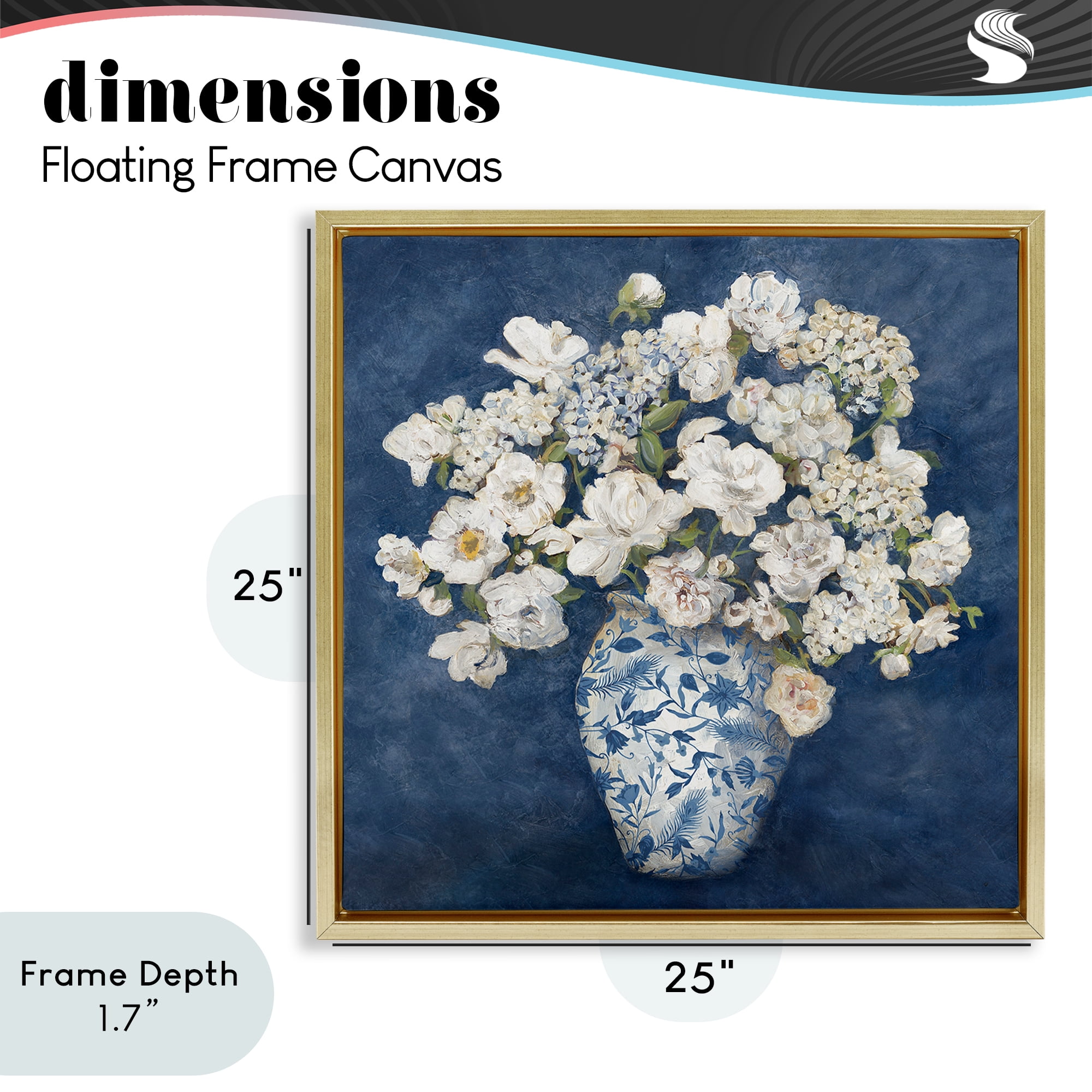 Stupell Industries Classic Blue Chinoiserie Vase Gold Framed Floater Canvas Wall Art, design by Charlene Olson