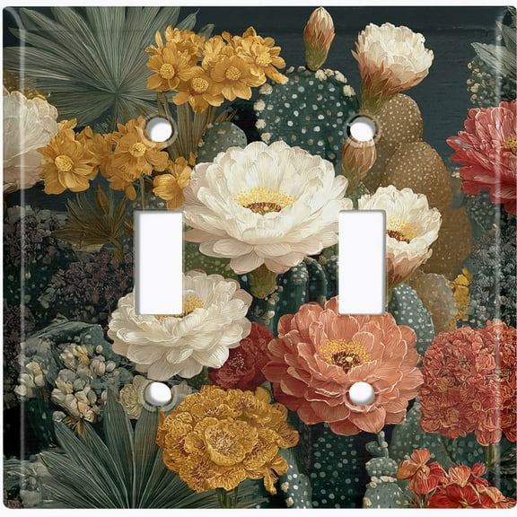 Metal Light Switch Wall Plate Outlet Cover (Printed Image of Cactus Flowers - Double Toggle)