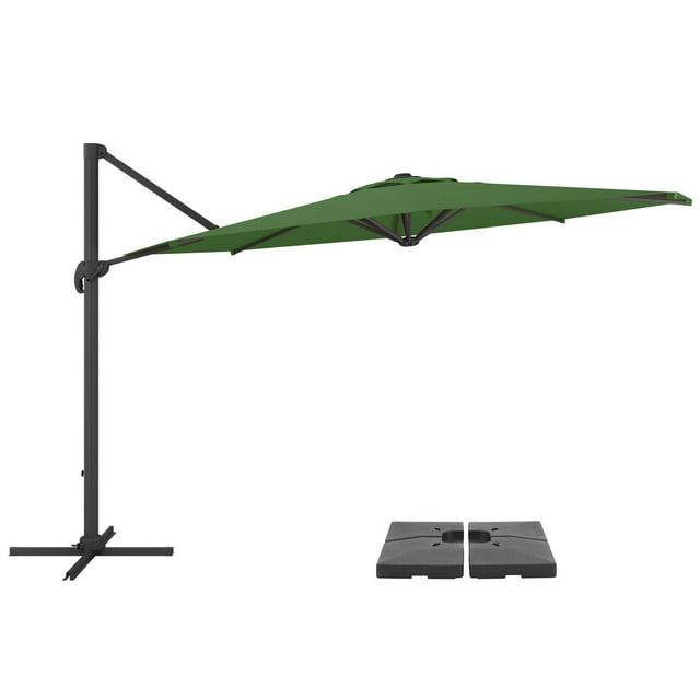 CorLiving 11.5ft Deluxe Offset Tilting Rotating Patio Umbrella with Aluminum Frame & Deluxe Base Weights
