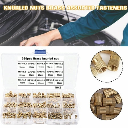 

330pcs M2/3/4/5 Knurled Nut Set Brass Cylinder Round Nut Fastener for Automobile