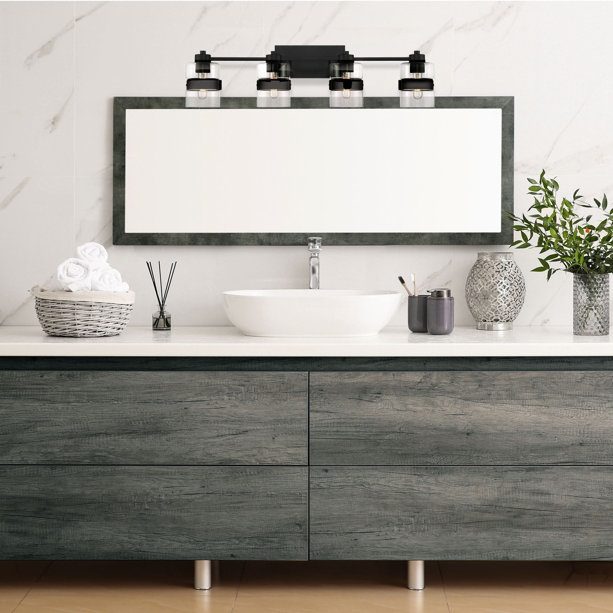 Designers Fountain Midnight LA 4 Light Matte Black Bathroom Vanity Light Fixture, D222M-4B-MB