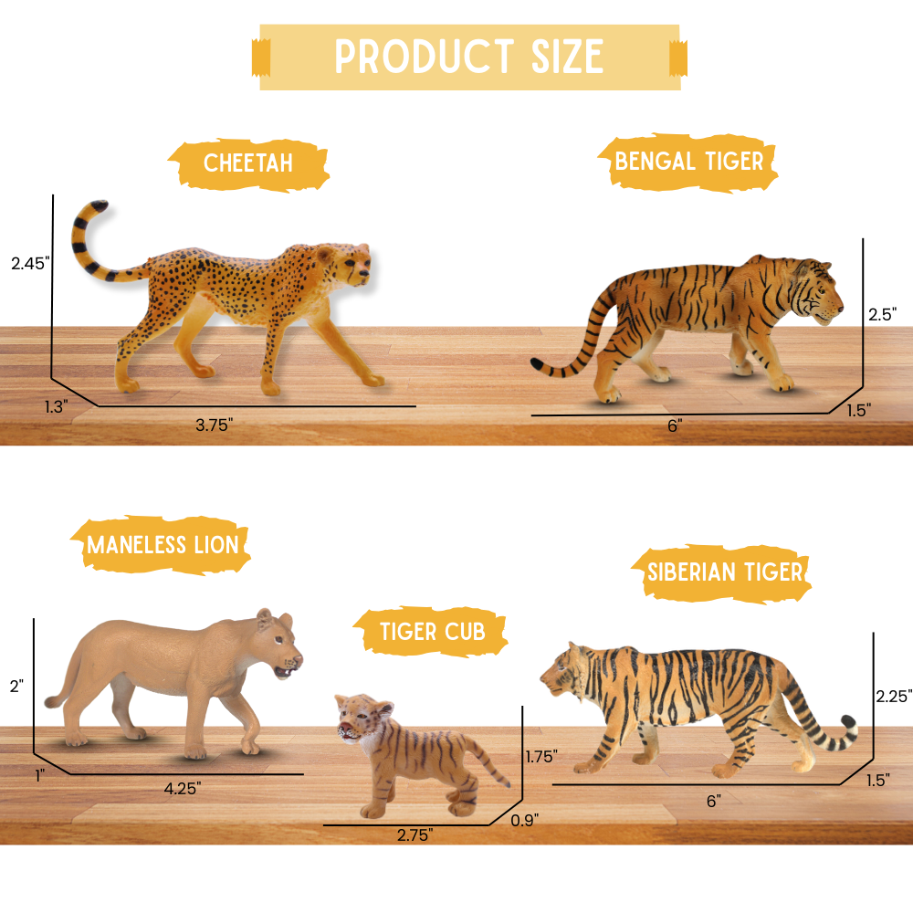 Zaga Toys Safari Wildlife Figurine Bundle – Tigers, Rhino, Hippo, Zebra, Elephant, Lions, and Giraffe Figures