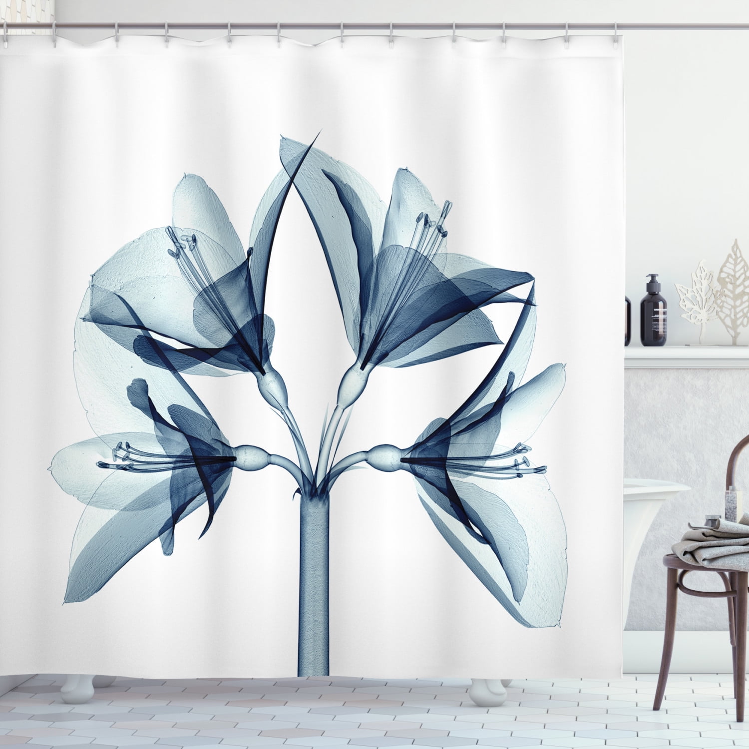 Xray Flowers Shower Curtain, Beautiful Blossoming Amaryllis Flower