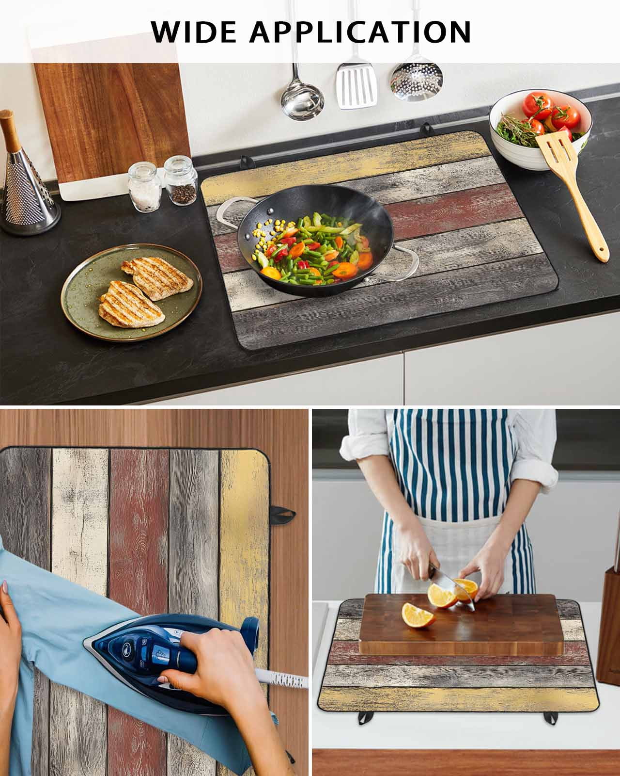 nqOlkjepod Large Induction Cooktop Protector Mat 24"x21", Farmhouse Grey Yellow Stove Top Covers for Electric Stove, Retro Vintage Wood Decorative Stove Burner Cover Mats, Glass Top Stove Cover