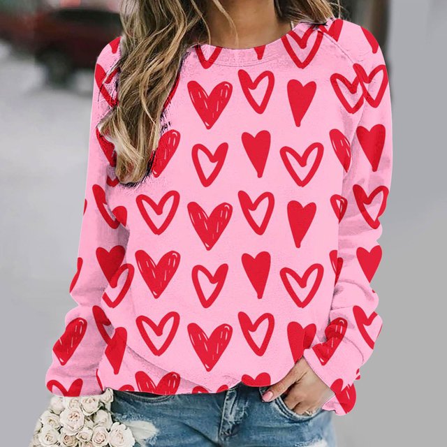 Qiopertar Mode Femmes Imprimé Col Rond Pull Tops Manches Longues Blouse Confortable Chandail en Molleton Offres de la Semaine Liquidation Moins de 5$ jusqu'à 90 % de Réduction