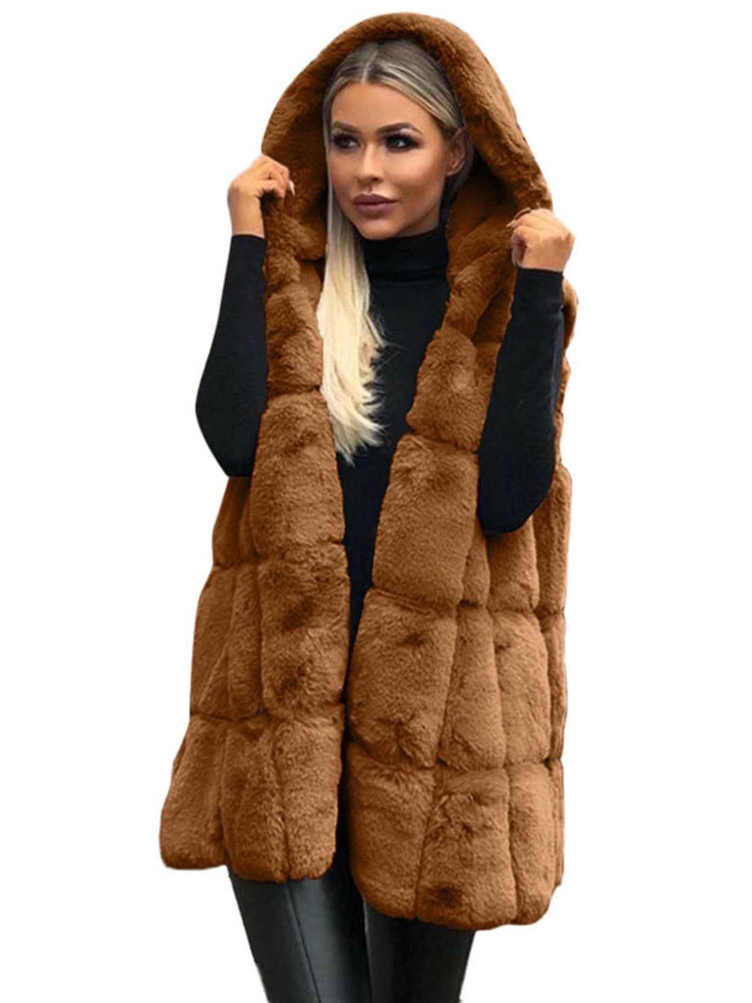 Women Solid Plush Faux Fur Sleeveless Keep Warm Vest Coat Vest Cardigan with Pockets