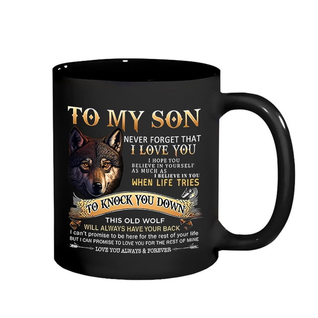 Taza de cerámica «To My Son» de 350 ml de capacidad con diseño de lobo
