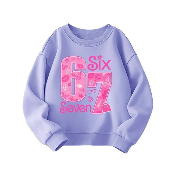 Kids Girl Sweatshirts Heart Print 67 Meme Graphic Sweatshirt Long Sleeve Pullover Tops Warm Fall Winter Clothes Girls Sweatshirts Size 6-7 Years