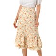 thumbnail image 1 of Unique Bargains Women's Floral Print Elastic Waist Ruffle Hem Midi Skirt, 1 of 6