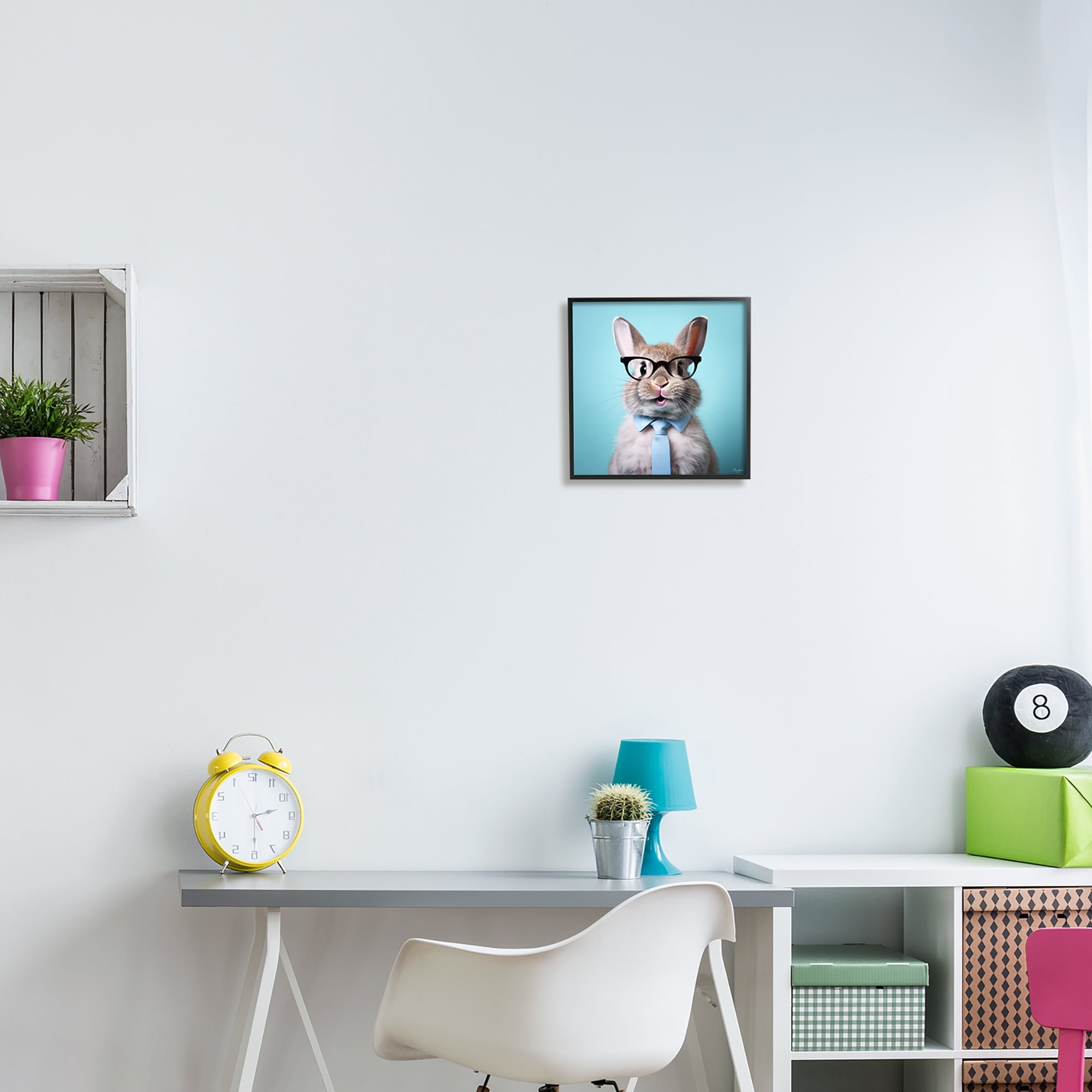 Stupell Industries Rabbit on Blue Portrait Animals & Insects Painting Black Framed Art Print Wall Art, 12 x 12
