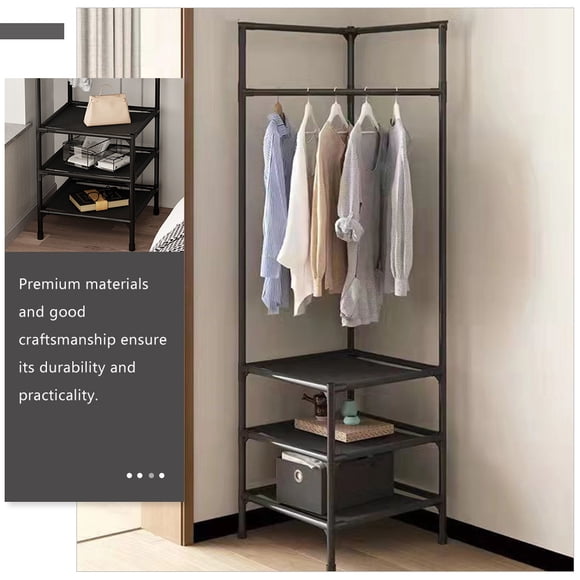 REOFLYUP Heavy Duty Corner Garment Rack Black Metal Storage for Bedroom 1 Set