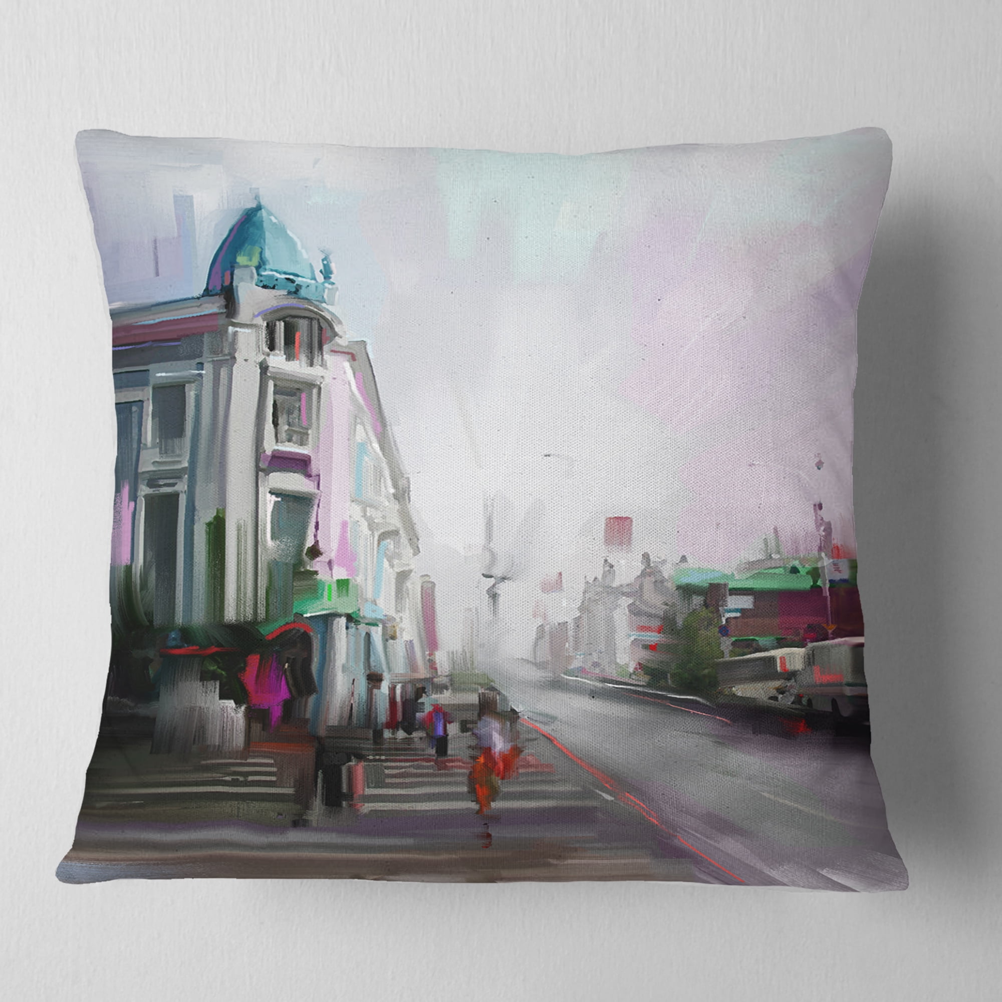 Designart City Street - Cityscape Throw Pillow - 18x18