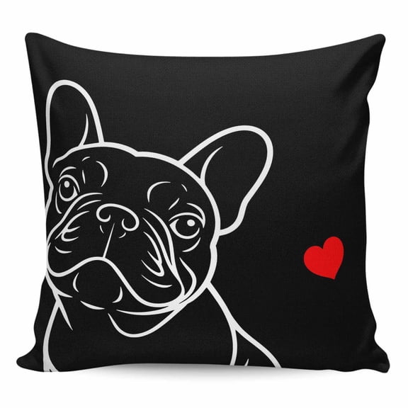 Throw Pillow Covers 24x24 Inch, Black Dog Decorative Pillow Cases for Couch Sofa Bed, Simple Cartoon Cute Animals Love Heart Art Cotton Linen Square Home Decor Pillowcases with Hidden Zipper