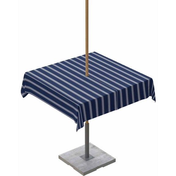 Lsrtoss Outdoor Tablecloth with Umbrella Hole & Zipper, Navy Blue Striped Square Tablecloth 54x54 Inch, Navy Blue White Farmhouse Stripes Patio Table Cover Waterproof Table Cloth for Picnic/Party