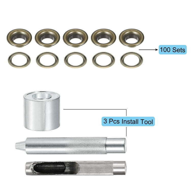 Grommet Tool Kit 100 Sets 3/8 Copper Grommets Eyelets with 3pcs