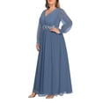 thumbnail image 2 of Vestido Pinup Fashion de chifón azul empolvado para mujer, madre novia, 2 of 6