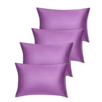 Unique Bargains Set of 4 Silky Satin Pillowcases Pillow Cover Purple Queen