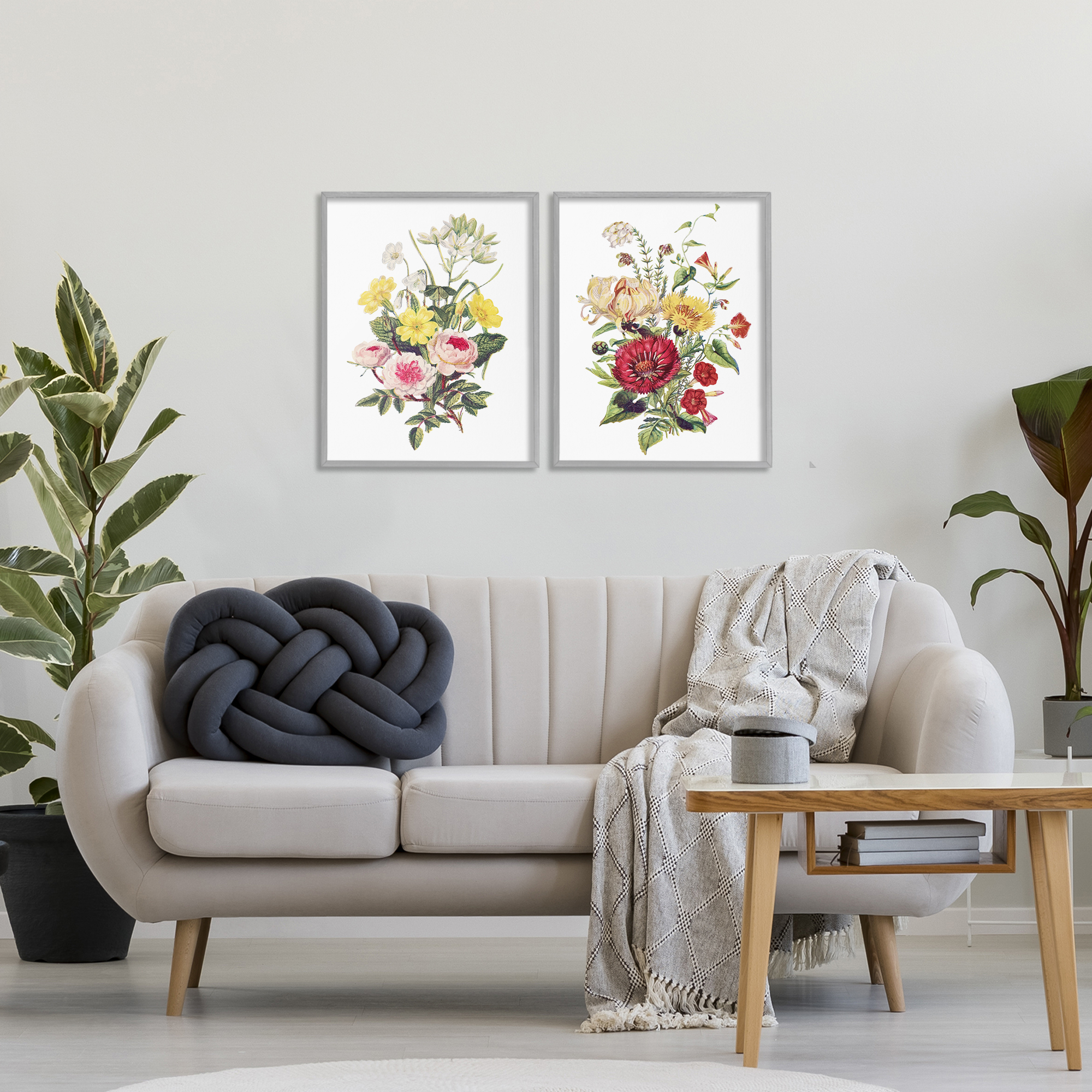 Mixed Flower Bushels 2 Piece Gray Framed Giclee Art Set, design by Lettered and Lined