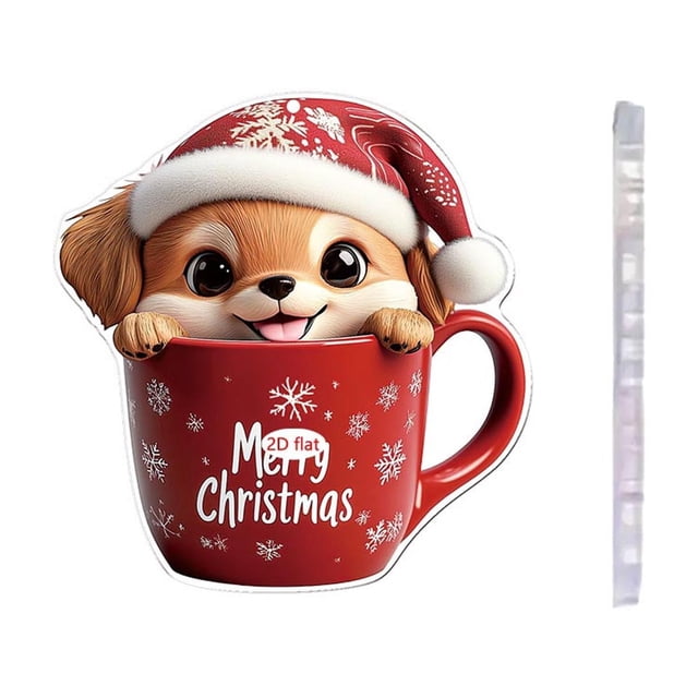 Adorno Navideño Plano 2D de Taza de Té, de Acrílico, Ideal para Decorar En Navidad o Como Regalo para Niños. Decoración Festiva, Resistente y Versátil, Fácil de Colgar. Incluye Un Colgante.