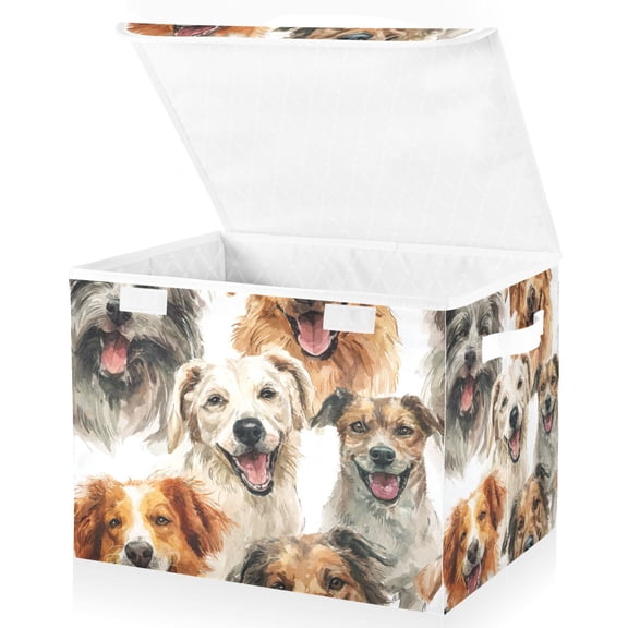 Foldable Fabric Storage Bin With Handle Collapsible Basket Box Storage With Lid Organizer Dogs