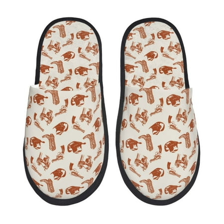 

Honeii Cowboy Western Print Furry Slippers Bedroom Slippers for Women and Men Fuzzy Plush Comfy Faux Fur Lined Slide Shoes -Large
