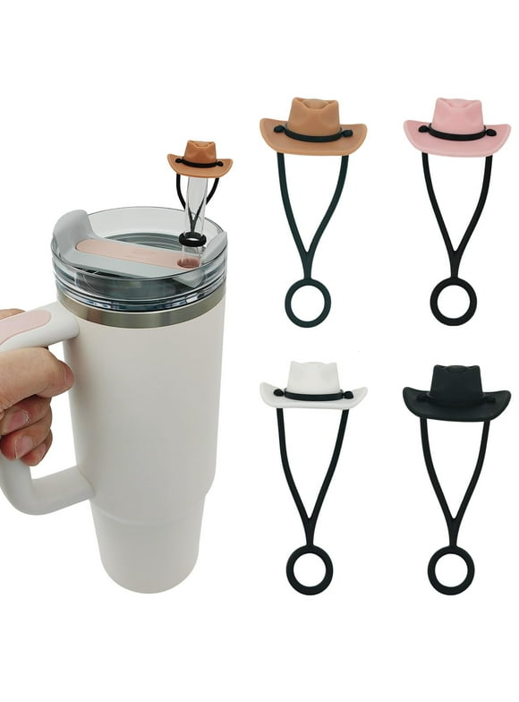 TOFOTL 4 Silicone Cowboy Hat Straw Caps Compatible with Stanley Cup 30-40 Oz, Cute and Funny Tumble Straw Hats Gift Accessories for Men and Women