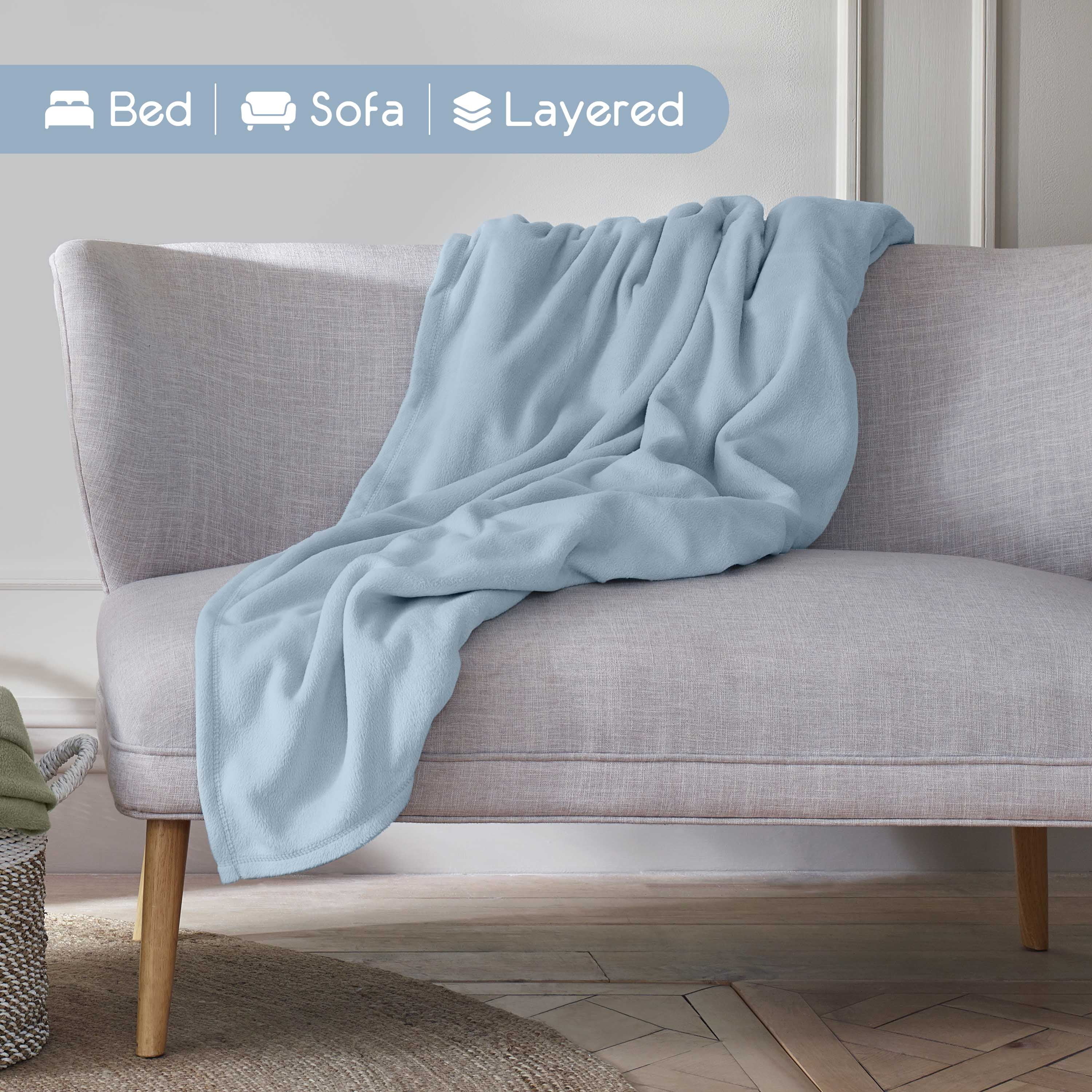 Soft All-Season Microfleece Bed Blanket – Lightweight Cozy Throw – King Size – Blue