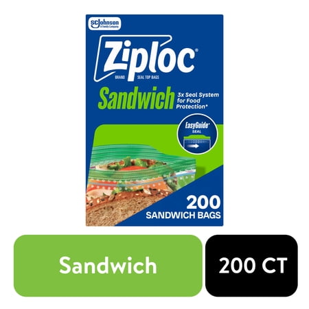 Ziploc Sandwich Bag For Food Storage, School Supplies, Grip 'n Seal Technology, Zipper, 200 Count