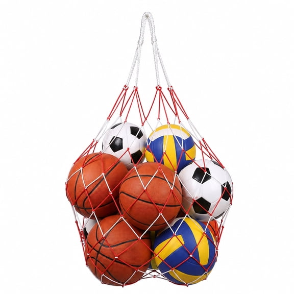 Agesis Sports Ball Storage Net Bag with 5 Inflation Needles, Portable Drawstring Mesh Ball Carry Bag Holds Multiple Basketballs Volleyballs Soccer Balls, Equipment Storage Sack for Gym Team Sports
